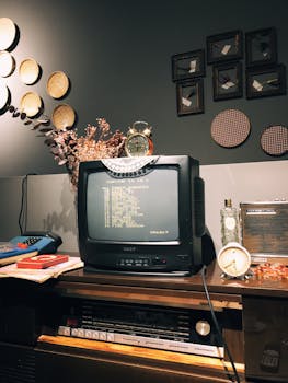 A nostalgic setup featuring a vintage CRT TV and classic decor in Kadıköy, Istanbul.